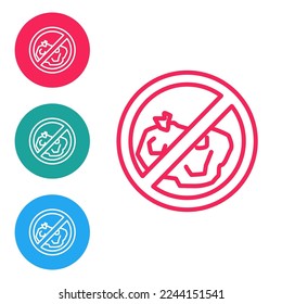 Red line No trash icon isolated on white background. Set icons in circle buttons. Vector Illustration