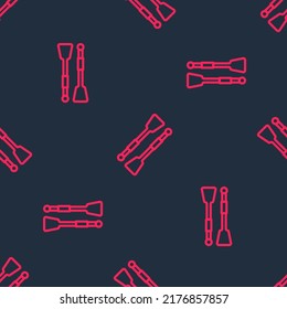 Red line Oars or paddles boat icon isolated seamless pattern on black background.  Vector