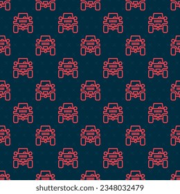 Red line Off road car icon isolated seamless pattern on black background. Jeep sign.  Vector