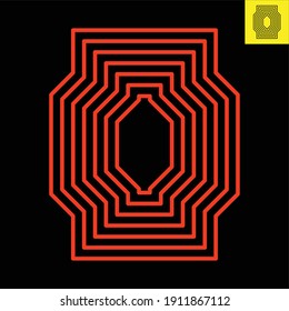 The red line is offset several times resulting in a 3-dimensional illusion image and is isolated on a black background.
Vector EPS8, suitable for logo, pattern elements, surface design, block printing