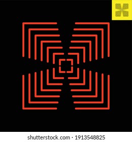 The red line is offset several times resulting in a 3-dimensional illusion image and is isolated on a black background.
Vector EPS8, suitable for logo, pattern elements, surface design, block printing