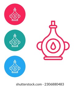 Red line Oil bottle icon isolated on white background. Set icons in circle buttons. Vector