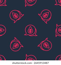 Red line Oil drop with dollar symbol icon isolated seamless pattern on black background. Oil price. Oil and petroleum industry.  Vector
