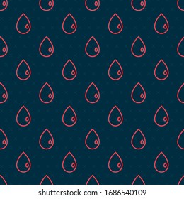Red line Oil drop icon isolated seamless pattern on black background.  Vector Illustration