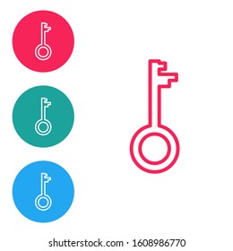 Red line Old key icon isolated on white background. Set icons in circle buttons. Vector Illustration