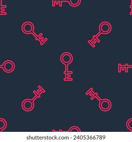 Red line Old key icon isolated seamless pattern on black background.  Vector