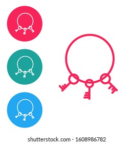 Red line Old keys icon isolated on white background. Set icons in circle buttons. Vector Illustration