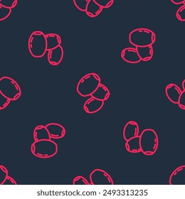 Red line Olives icon isolated seamless pattern on black background.  Vector