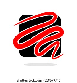Red line on black square logo. symbol for business template. Curved bar