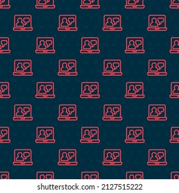 Red line Online education and graduation icon isolated seamless pattern on black background. Online teacher on monitor. Webinar and video seminar learning.  Vector