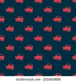 Red line Online ordering and burger delivery icon isolated seamless pattern on black background.  Vector