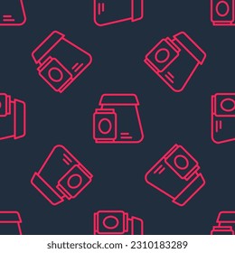 Red line Online ordering and fast food delivery icon isolated seamless pattern on black background.  Vector