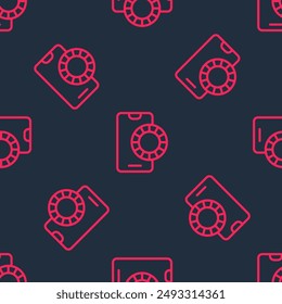 Red line Online sports betting icon isolated seamless pattern on black background. Sport bet bookmaker. Betting online make money.  Vector