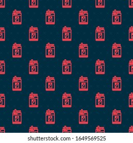 Red line Open cigarettes pack box icon isolated seamless pattern on black background. Cigarettes pack.  Vector Illustration