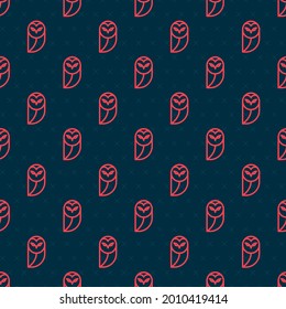 Red line Owl icon isolated seamless pattern on black background. Animal symbol.  Vector