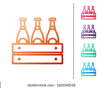 Red line Pack of beer bottles icon isolated on white background. Wooden box and beer bottles. Case crate beer box sign. Set color icons. Vector Illustration