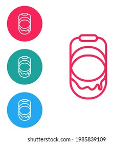 Red line Paint bucket icon isolated on white background. Set icons in circle buttons. Vector