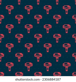 Red line Paint roller brush icon isolated seamless pattern on black background.  Vector