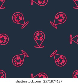 Red line Paint spray icon isolated seamless pattern on black background.  Vector