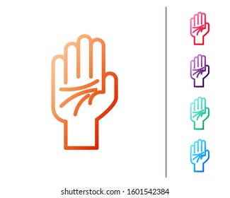 Red line Palmistry of the hand icon isolated on white background. Set color icons. Vector Illustration