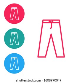 Red line Pants icon isolated on white background. Set icons in circle buttons. Vector Illustration