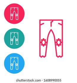 Red line Pants icon isolated on white background. Set icons in circle buttons. Vector Illustration