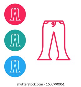Red line Pants icon isolated on white background. Set icons in circle buttons. Vector Illustration