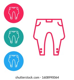 Red line Pants icon isolated on white background. Set icons in circle buttons. Vector Illustration