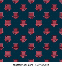 Red line Paper shredder confidential and private document office information protection icon isolated seamless pattern on black background.  Vector Illustration