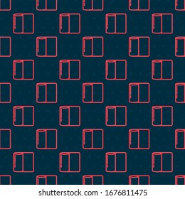 Red line Paper towel roll icon isolated seamless pattern on black background.  Vector Illustration
