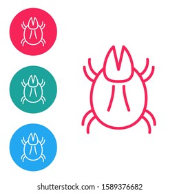 Red line Parasite mite icon isolated on white background. Set icons in circle buttons. Vector Illustration