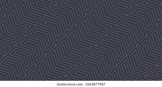 Red line pattern forming zigzag angular shapes on dark surface. Seamless and loopable, it evokes futuristic tech and retro graphic energy. Great for print, design, UI backgrounds. Endless abstraction