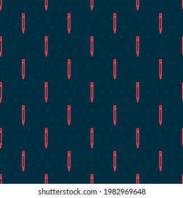 Red line Pencil with eraser icon isolated seamless pattern on black background. Drawing and educational tools. School office symbol.  Vector Illustration