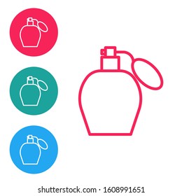 Red line Perfume icon isolated on white background. Set icons in circle buttons. Vector Illustration