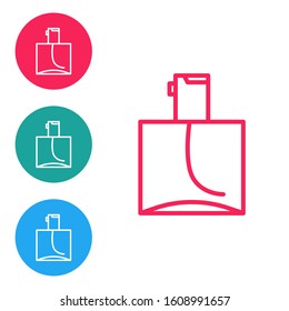 Red line Perfume icon isolated on white background. Set icons in circle buttons. Vector Illustration