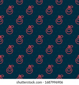 Red line Perfume icon isolated seamless pattern on black background.  Vector Illustration