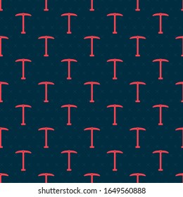 Red line Pickaxe icon isolated seamless pattern on black background.  Vector Illustration