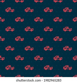 Red line Pickup truck icon isolated seamless pattern on black background.  Vector