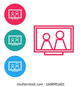 Red line Picture frame on table icon isolated on white background. Set icons in circle buttons. Vector Illustration