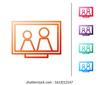 Red line Picture frame on table icon isolated on white background. Set color icons. Vector Illustration