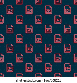 Red line Picture landscape icon isolated seamless pattern on black background.  Vector Illustration