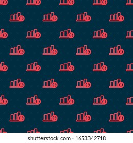 Red line Pie chart infographic and dollar symbol icon isolated seamless pattern on black background. Diagram chart sign.  Vector Illustration