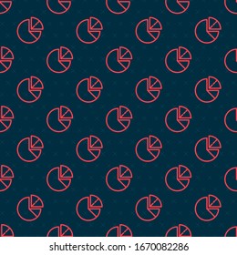 Red line Pie chart infographic icon isolated seamless pattern on black background. Diagram chart sign.  Vector Illustration