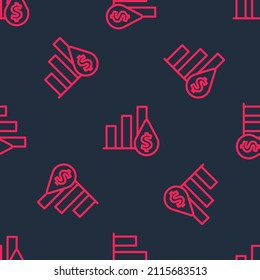 Red line Pie chart infographic and dollar symbol icon isolated seamless pattern on black background. Diagram chart sign.  Vector