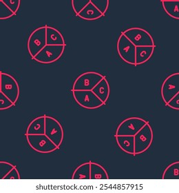 Gráfico de Pizza de linha vermelha ícone infográfico isolado padrão sem costura no fundo preto. Sinal do gráfico de diagrama.  Vetor