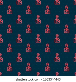 Red line Pilot icon isolated seamless pattern on black background.  Vector Illustration