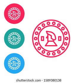 Red line Pirate coin icon isolated on white background. Set icons in circle buttons. Vector Illustration