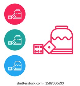 Red line Pirate game dice icon isolated on white background. Casino gambling. Set icons in circle buttons. Vector Illustration