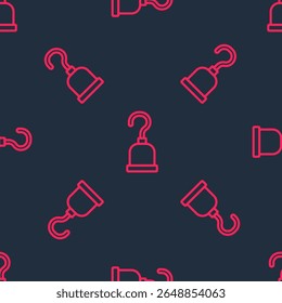 Red line Pirate hook icon isolated seamless pattern on black background. Happy Halloween party.  Vector