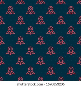 Red line Placeholder on map paper in perspective icon isolated seamless pattern on black background.  Vector Illustration